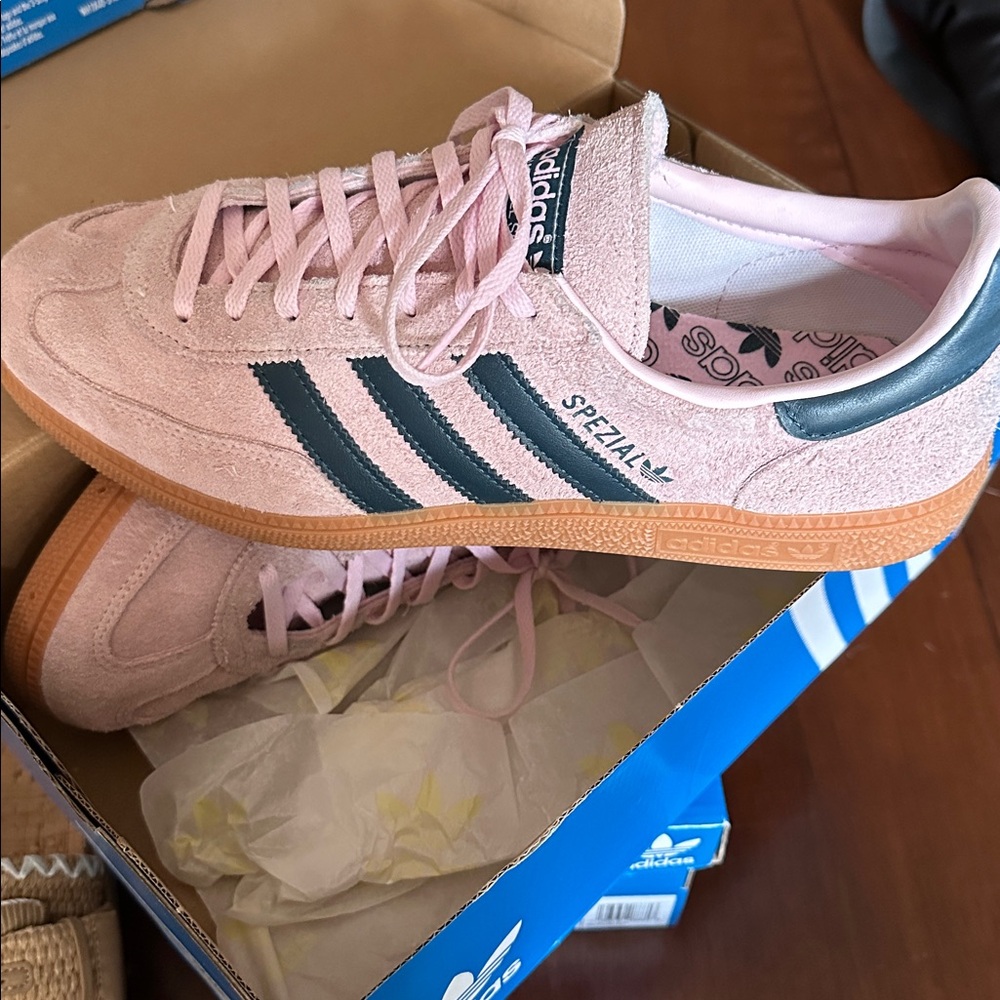 Adidas Spezial Pink with Dark Green Stripes